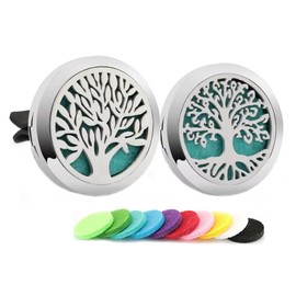 2Psc Car Aromatherapy Essential Oil Diffuser Locket Tree of Life Pattern Stainless Steel Car Air Fresheners Vent Clips Decorative Silver