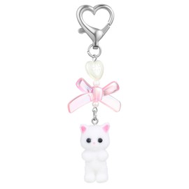 Mabor Cute Cat Keychain, Fuzzy Kitty Cat Decor Gifts Cat Lovers Y2K Heart Bow Pendent Women Girls Kawaii Cat Bag Charm Keychain Accessories Coin Purse Keychain For Cat Gifts