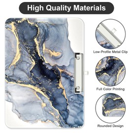 ZAXMEY Plastic A4 Clipboard Landscape, Fashion Clip Board with Low Profile Clip for Drawing, Sketching, Art Supplies, Drafting Supplies, Blue Gold Marble
