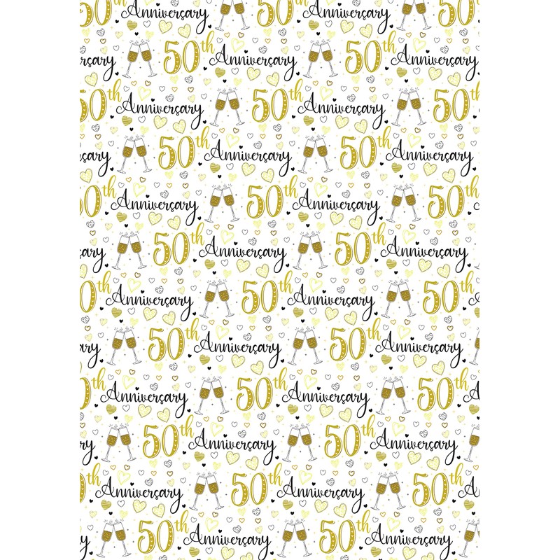 2 Sheets 50th Wedding Anniversary Wrapping Paper Champagne Glass Design