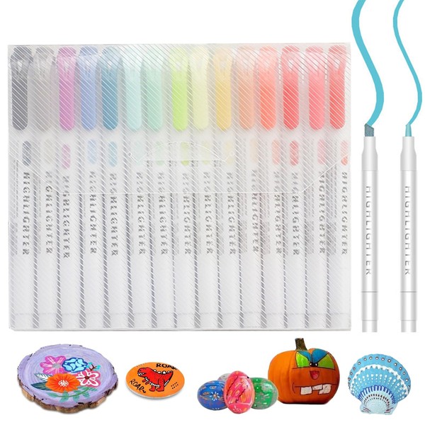SWRCEYJH 15 Colours Highlighter Pen, Pastel Highlighter Pen, Double Ended