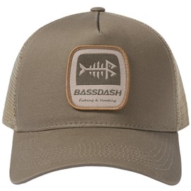 BASSDASH Trucker Hat Embroidered Patch Adjustable Baseball Cap Mesh Back Fishing Hat, Khaki Brown, One Size