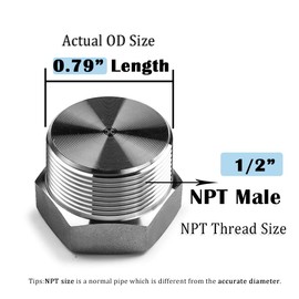 Quickun 304 Stainless Steel 1/2" NPT Male Outer Hex Thread Socket Pipe Plug Fitting (Pack of 4)