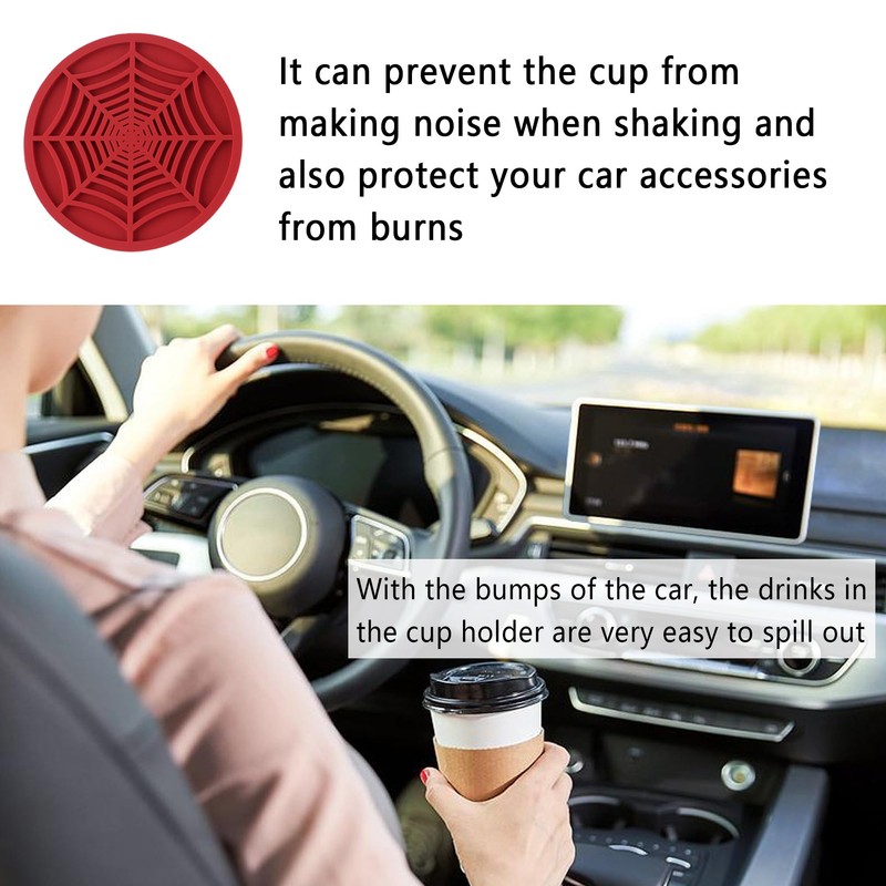 4PCS Silicone Car Coasters,Unique Spider Web Non-Slip Car Cup Holder
