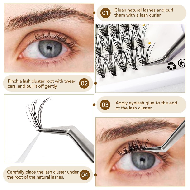 Cluster Eyelashes, Single 30D + 40D Eyelashes, Individual, 240 Pieces,