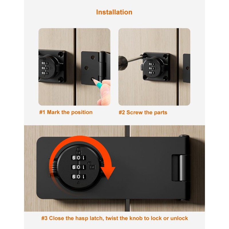 ETEKJOY Keyless Cabinet Lock 3-Digit Combination Password Hasp Latch Lock
