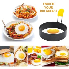2 Pack Stainless Steel Egg Rings, Round Non Stick Griddle Rings with Oil Brush Round Egg Cooker with Anti-Scald Handle, 2.9inch for Frying Shaping Cooking Eggs and Omelet