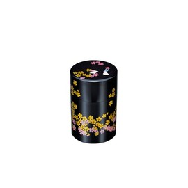 Nakatani Brothers Shokai Yamanaka Lacquerware Tea Caddy (with inner lid), Black, Sakura Zukushi 37-3411
