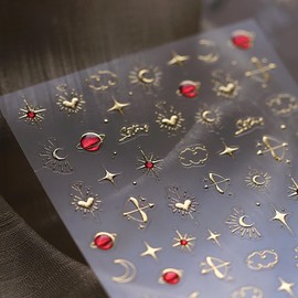 5D Embossed Gold Nail Stickers for Nail Art Star Nail Art Stickers 3D Self-Adhesive Nail Decals Gold Heart Moon Design Nails Charm Nail Supplies Star Manicure Decorations for Women Girls