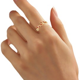 Gznzfjf Adjustable Ring Cubic Zirconia Leaf Ring for Women 18K Gold Plated Dainty Stackable Rings for Women Good Present for girlfriends (C)