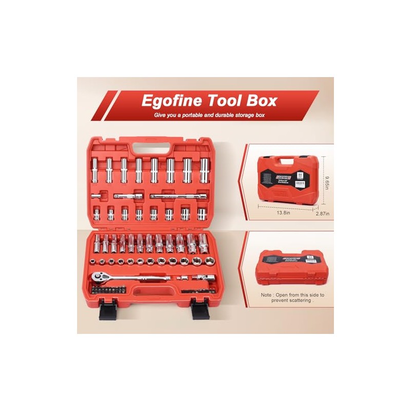 3/8” Drive Socket Set, 76 Pieces Ratchet Wrenches Set, Standard
