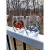 Blue and Red Crab Hand Painted Stemless Wine Glasses Set