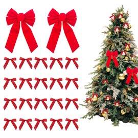 2 x large gift bow, large bow, gift, large red bow, no assembly for wreath, door and Christmas, ideal for wedding, birthday, fireplace and front door with 20 small red bows