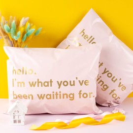 RUSPEPA Poly Mailer Shipping Bag with Self Sealing, Business Text Printed Design 2.3 Mil Heavy Duty Self Seal Mailing Envelopes, 100 Pack 10 x 13 inches, Pink