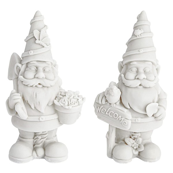 Bright Creations 2-Pack Mini Ready to Paint Your Own Garden Gnome Statues, 5 Inches Blank Ceramics to Paint, Unpainted DIY Arts and Crafts Ceramic Figurines for Adults, Funny Lawn Decor