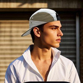 Clakllie 5 Panel Running Hat Breathable Flat Brim Cap Flat Bill Baseball Cap Trucker Snapback Hat UPF 50+ Outdoor Hats,White