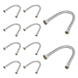 Pack of 10 Foskan 12” Braided Faucet Supply Lines,3/8" COMP x 1/2" FIP Water Connection,Stainless Steel Faucet Hose,Connection to water shut-off valve（12-Inch Length）