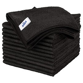 MR.SIGA Paños de Limpieza de Microfibra, paños de Limpieza para Ventanas, paños de Microfibra, Juego de 12 Unidades, Color Negro