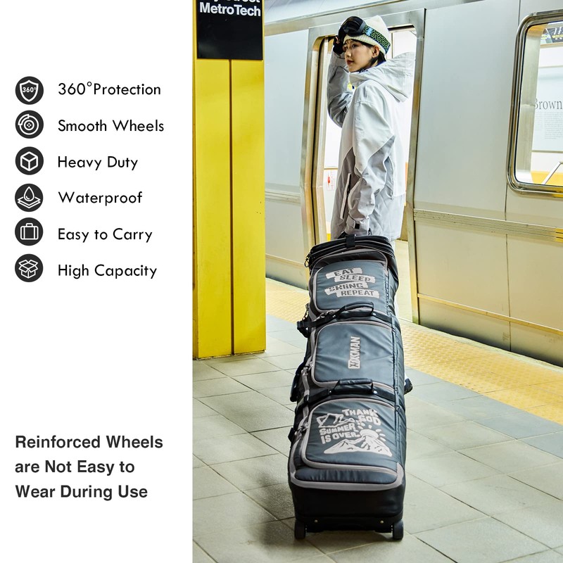 XCMAN Roller Snowboard Bag With Wheels 63-75Inch Adjustable Length Padded