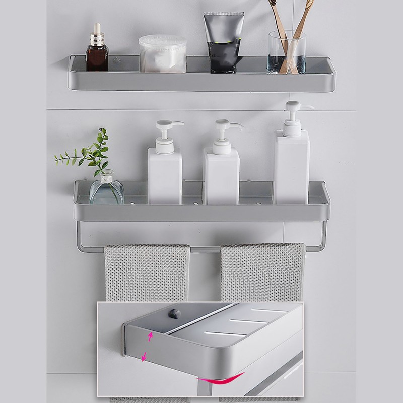 Bathroom Space Aluminum Shelf Bathroom Wall Mounted Drill Free Shelf