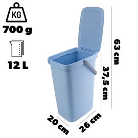 KADAX Waste Bin with Lid and Handle, Plastic Waste Bin, Waste Separation Rubbish Bin, Rectangular Waste Bin with Hinged Lid (Blue, 12L)