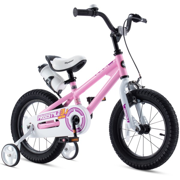 RoyalBaby Freestyle Kids Bike Girls 14 Inch Childrens Bicycle with Training Wheels Toddlers Beginners Ages 3-5 Years, Pink