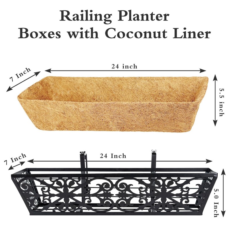 2 Pack 24 Inch Window Boxes Planters Railing Planter Box