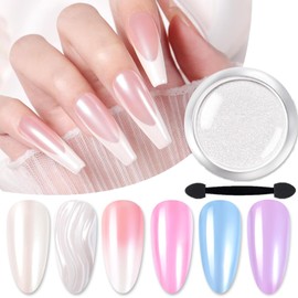 Born Pretty White Pearl Chrome Nail Powder Auroras Nail Powder Mirror Effect Pigment Mermaid Nail Glitter Powder for Nail Art Manicure Decoration