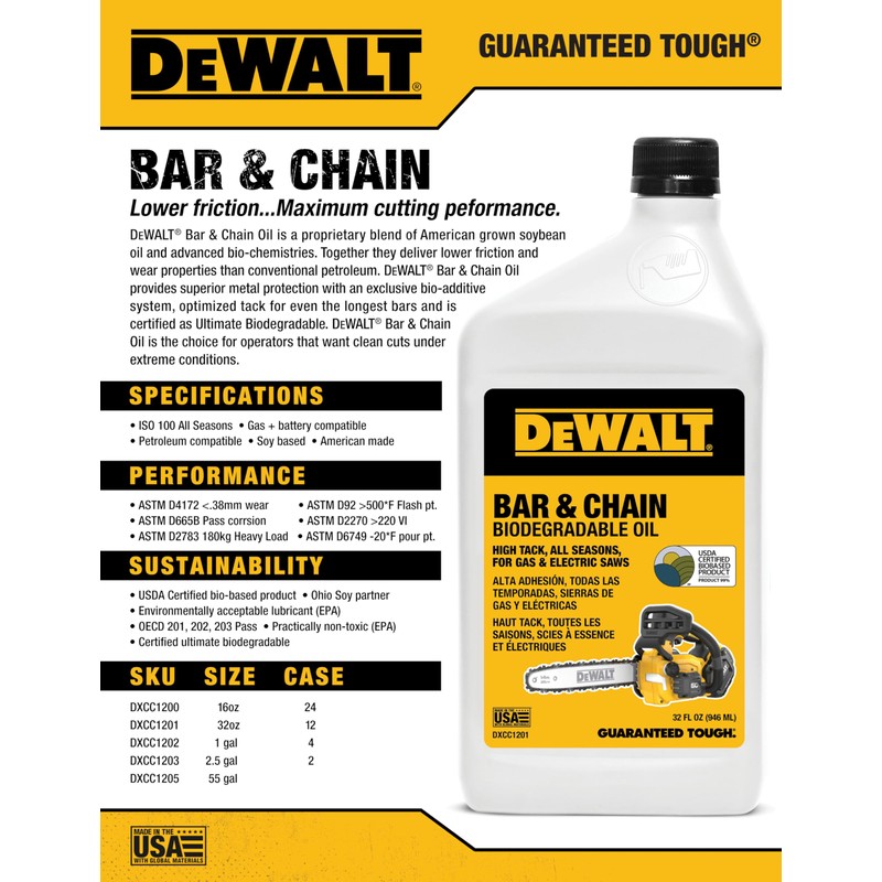 DEWALT Biodegradable Chainsaw Oil – High Performance, Non Toxic Professional