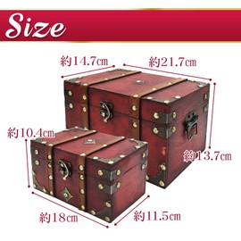 Wooden Treasure Chest Jewelry Box with Hardware Retro Antique Trinket Box Home Decor (Set of Large and Small)