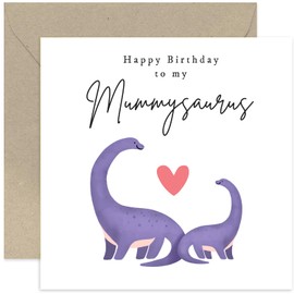 Old English Co. Mummy Birthday Cards from Son or Daughter - Cute 'Mummysaurus' Dinosaur Birthday Card for Her from Young Children - Birthday Card for Her | Blank Inside Envelope