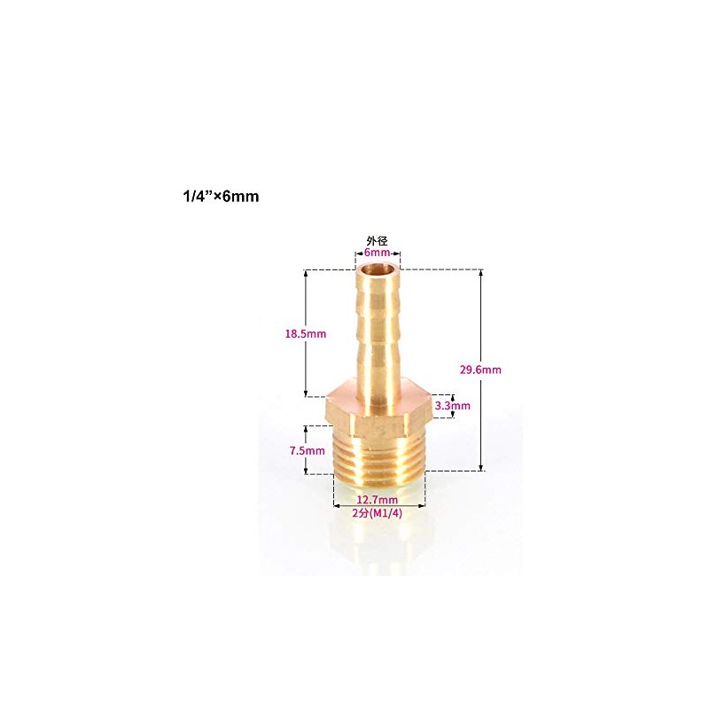 TopHomer Brass 3PCS Barbed Hose Fitting Coupler Connector 6mm to