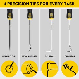 FJCTER Precision Hook and Pick Set, 4-Piece Automotive O Ring Pick Set, Mechanic Pick Tools with Ergonomic Handle, Knurled Shaft for Automotive, Electronics, Gunsmith Tools