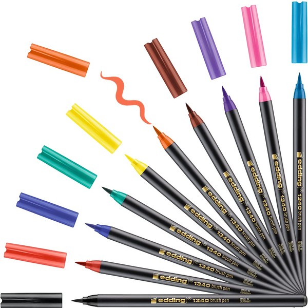 edding 1340 Brushpen Variable Nib Pack of 10 - Assorted