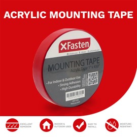 XFasten Double Sided Acrylic Mounting Tape Removable, Clear, 1-Inch x 450-Inch, Weatherproof Adhesive for Brick, Walls- Indoor and Outdoor Applications
