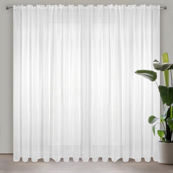Eurofirany LUCY Voile Curtain, Sheer Curtain with Rufflette Tape - 1 Unit, Bedroom, Living Room, Kitchen, White, 300x270 cm