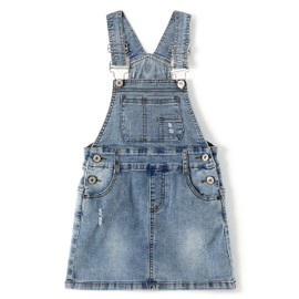 KIDSCOOL SPACE Big Girls Skirt,Ripped Soft Strechy Denim Girls Summer Overalls Dress,Light Blue,9-10 Years