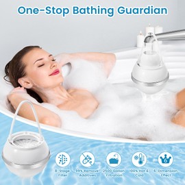 Bath Filter for Tub,Bath Water Filter for Softer Hair&Skin, 8 Stage Filtration bathtub water filter 2,500 Gallons Capacity, 6 Dimensional effect，BPA Free Easy to Install for Home, Hotels&Spa（White）
