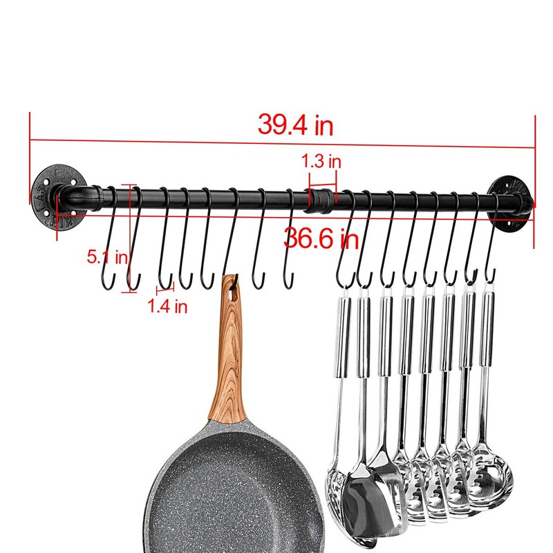 Toplife 39.4 inch Pot Rack, Kitchen Wall Mounted Detachable Pan
