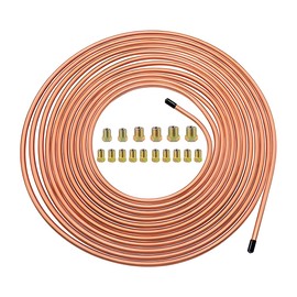 TSUGAMI 25 Ft 3/16 Inch Car Brake Line Tubing Kit, Flexible Vehicle Copper Coated Coil Tube Includes 16 Fittings, Automotive Fuel Tubing Accessories, Universal for SUV Sedan Truck