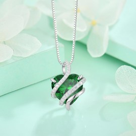 starchenie Heart Birthstone Necklace 925 Sterling Silver Infinity Love Pendant Necklaces 3A Emerald Cubic Zirconia Jewelry for Women