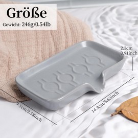 Ceramic Soap Dish Square with Drain - Non-Slip Soap Dish for Bathroom, Shower & Sink - Easy to Clean & Keeps Soap Dry - Grey - ANTIS'S HOME