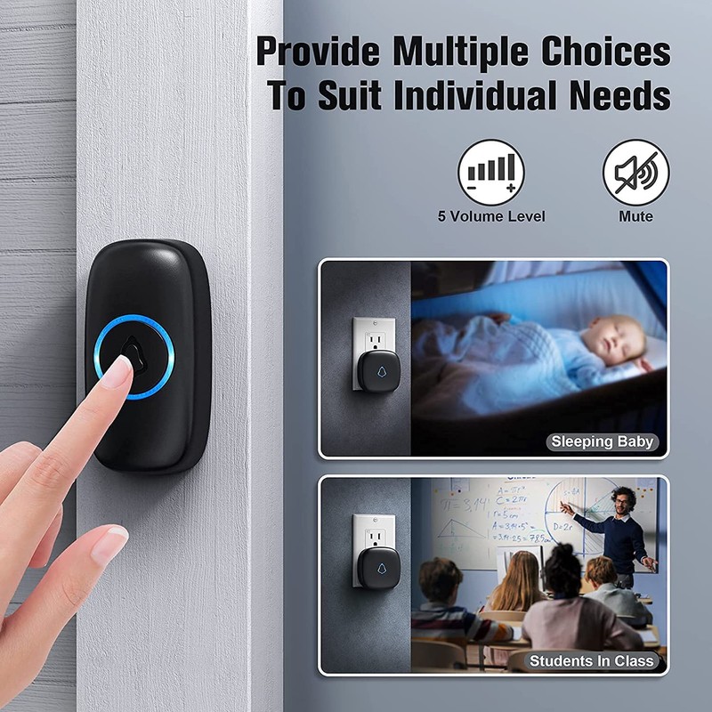 SECRUI Doorbell, Wireless Doorbell with 2 Receivers, Easy Installation, Adjustable