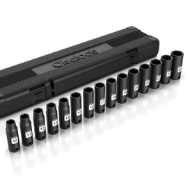 Olsa Tools 1/2-Inch Drive Deep Impact Socket Set - 15pc Metric Cr-Mo 6-Point (10mm to 24mm) - High Contrast Markings - Chrome Molybdenum - Premium Storage Case - Part: 1277