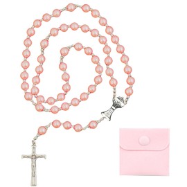 NATOSU Communion Rosary Necklace Beads with Velvet Gift Bag Catholic Rosary Chain Jesus Cross Prayer Chain Christian Rosary Necklace, Pearl, Zircon