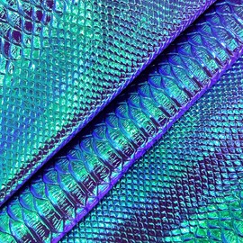 30x135cm Holographic Snake Skin Vinyl, Iridescent Dark Blue Faux Leather, Embossed Craft Fabric for DIY Sewing Projects