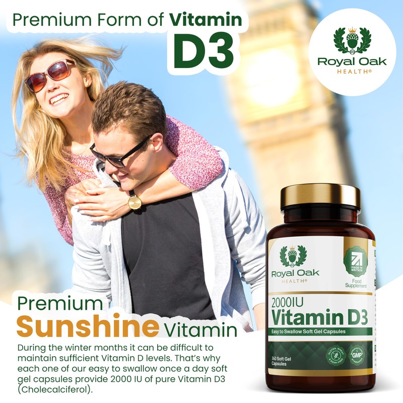 Royal Oak Health Vitamin D3 2000iu (Cholecalciferol) x360 Soft Gel