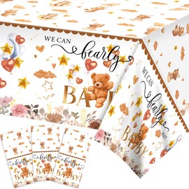 Adirasenotek 3Pcs Little Bear Tablecloths,54x87In Kid's First Birthday Rectangular Plastic Table Covers,Party Disposable Tablecloths for Decoration,Birthday Party,Baby Showers