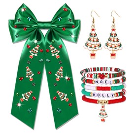 Christmas Hair Bow Clips for Women Christmas Tree Hair Bows Xmas Ribbon Bows Clips Jeweled Rhinestone Christmas Bow Barrettes Christmas Holiday Hair Clips Xmas Jewelry Accessories Gifts
