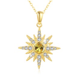 YEESIA Starburst Necklace 925 Sterling Silver Sunburst Pendant with Birthstone November Star Jewelry Birth Stone Mothers Day Necklace for Women Mom Daughter Grandmother
